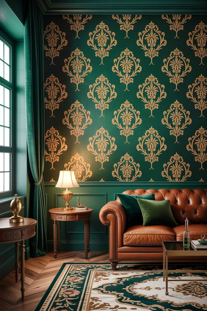 Dark green damask wallpaper - 30 living room damask wallpapers