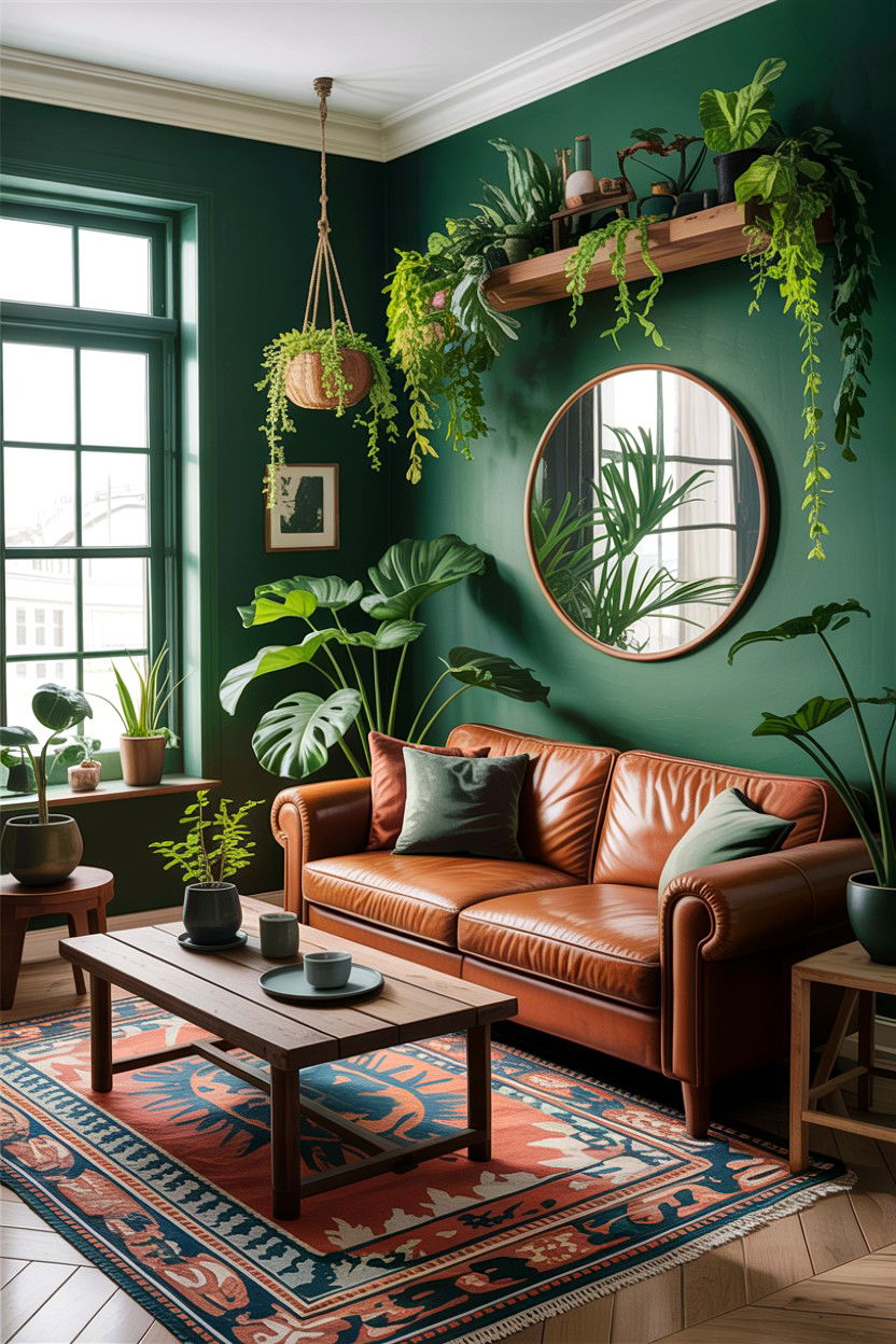 Dark green living room paint - 30 jungle living room ideas