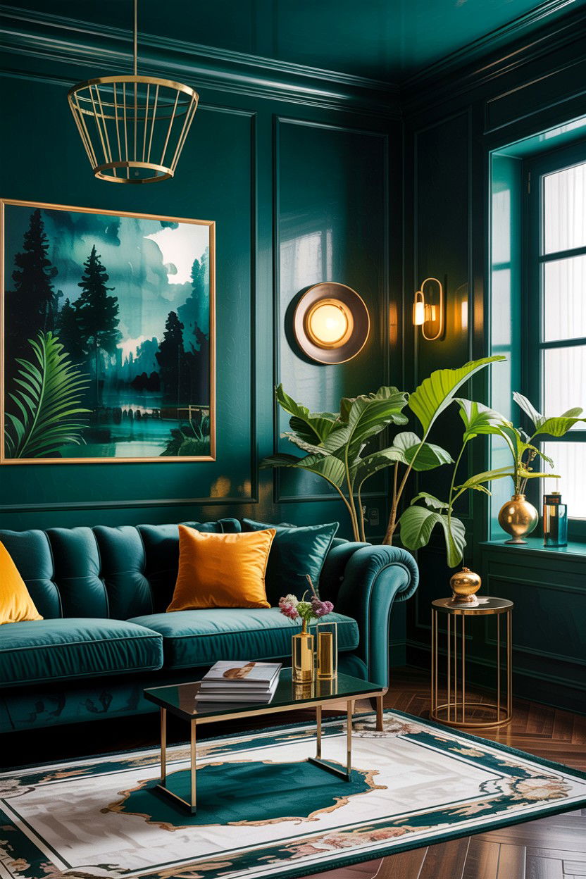 Dark green living room - 30 forest living room ideas