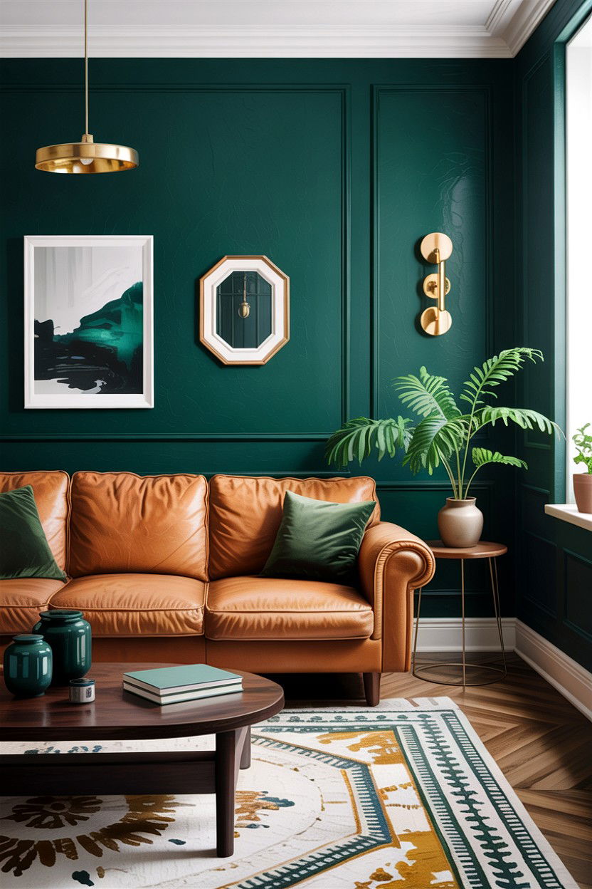 Dark green paint - 30 living room accent wall ideas