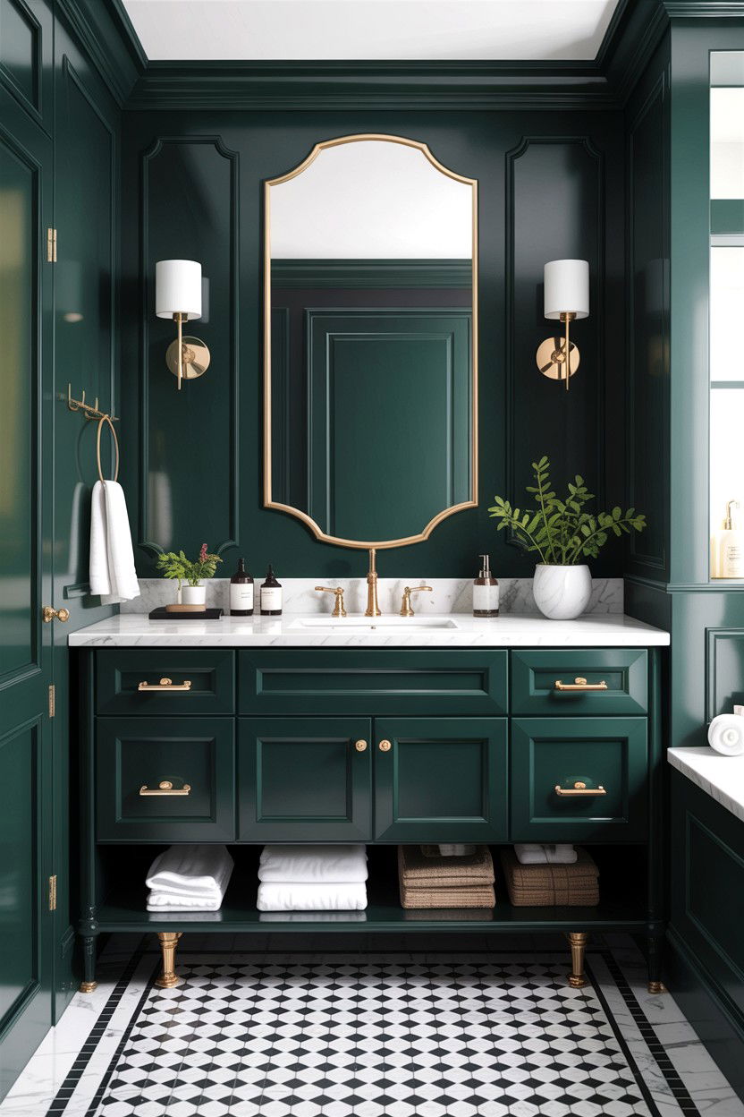 Dark green vanity bathroom - 30 high contrast bathroom ideas