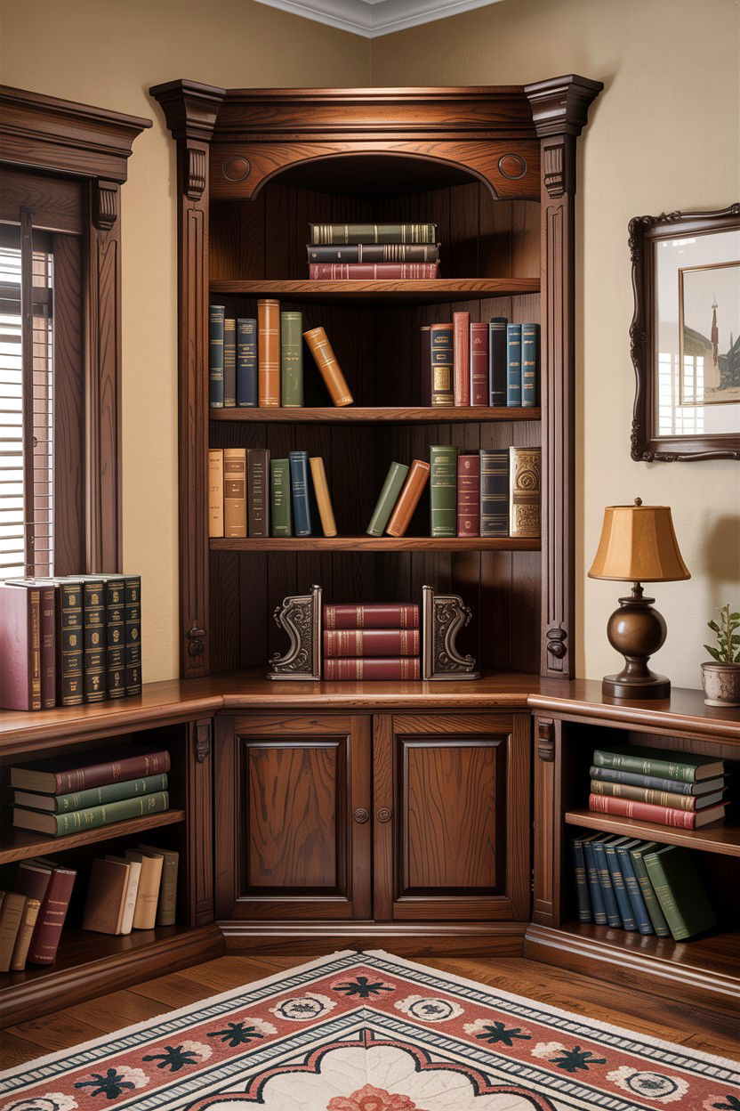 Dark oak corner shelf - 30 living room corner shelf ideas