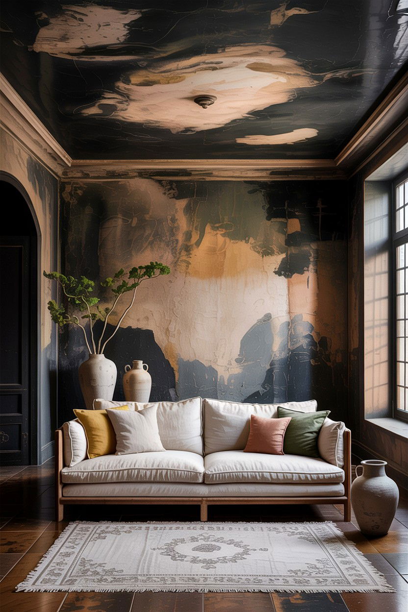 Dark plaster ceiling - 30 living room dark ceiling ideas