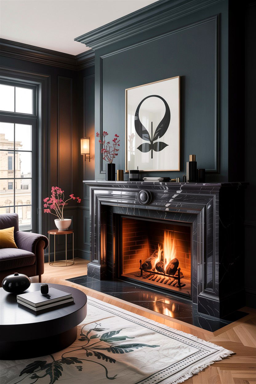 Dark stone fireplace living room - 30 dark living room ideas