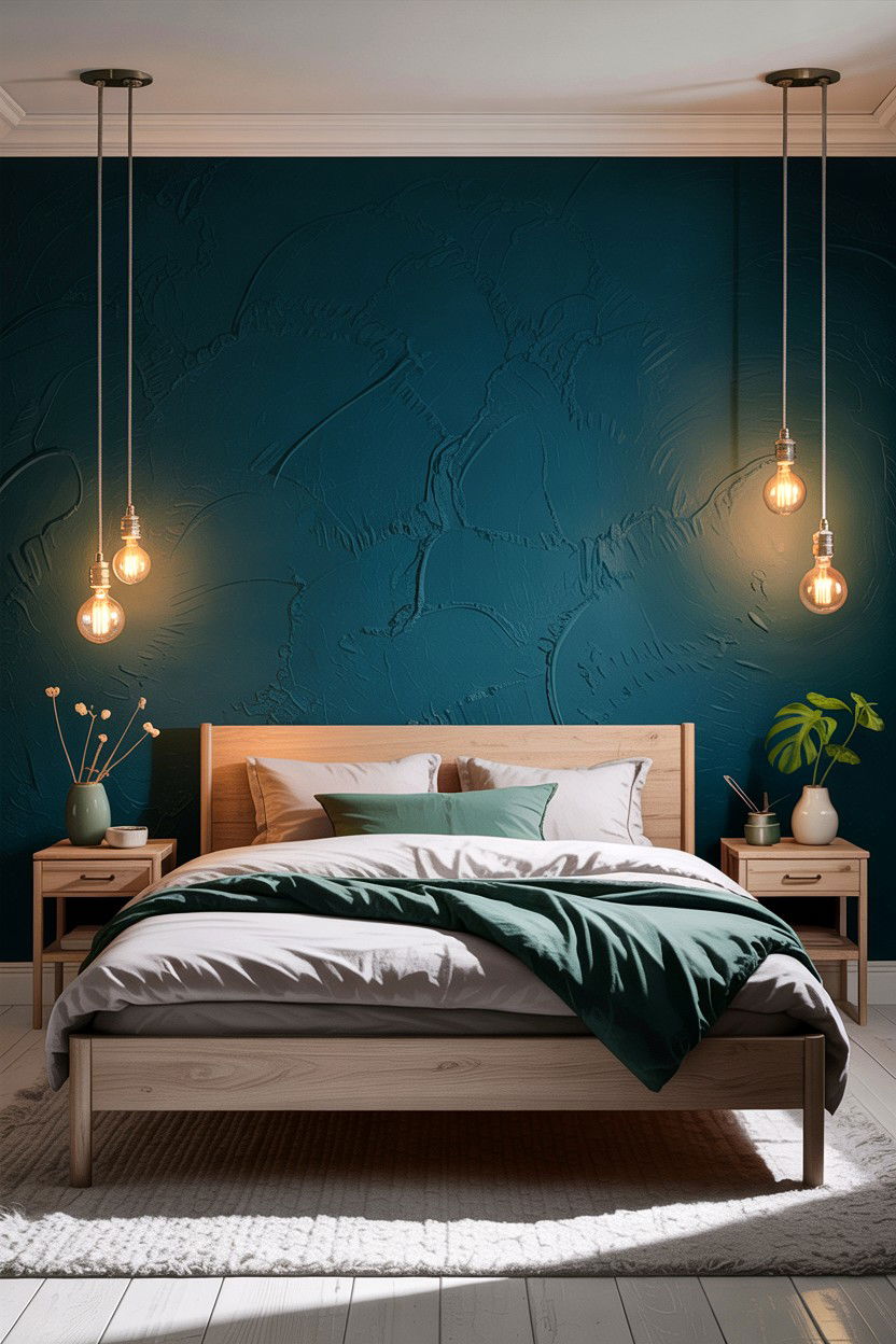 Dark teal accent wall - 30 teal bedroom decor ideas