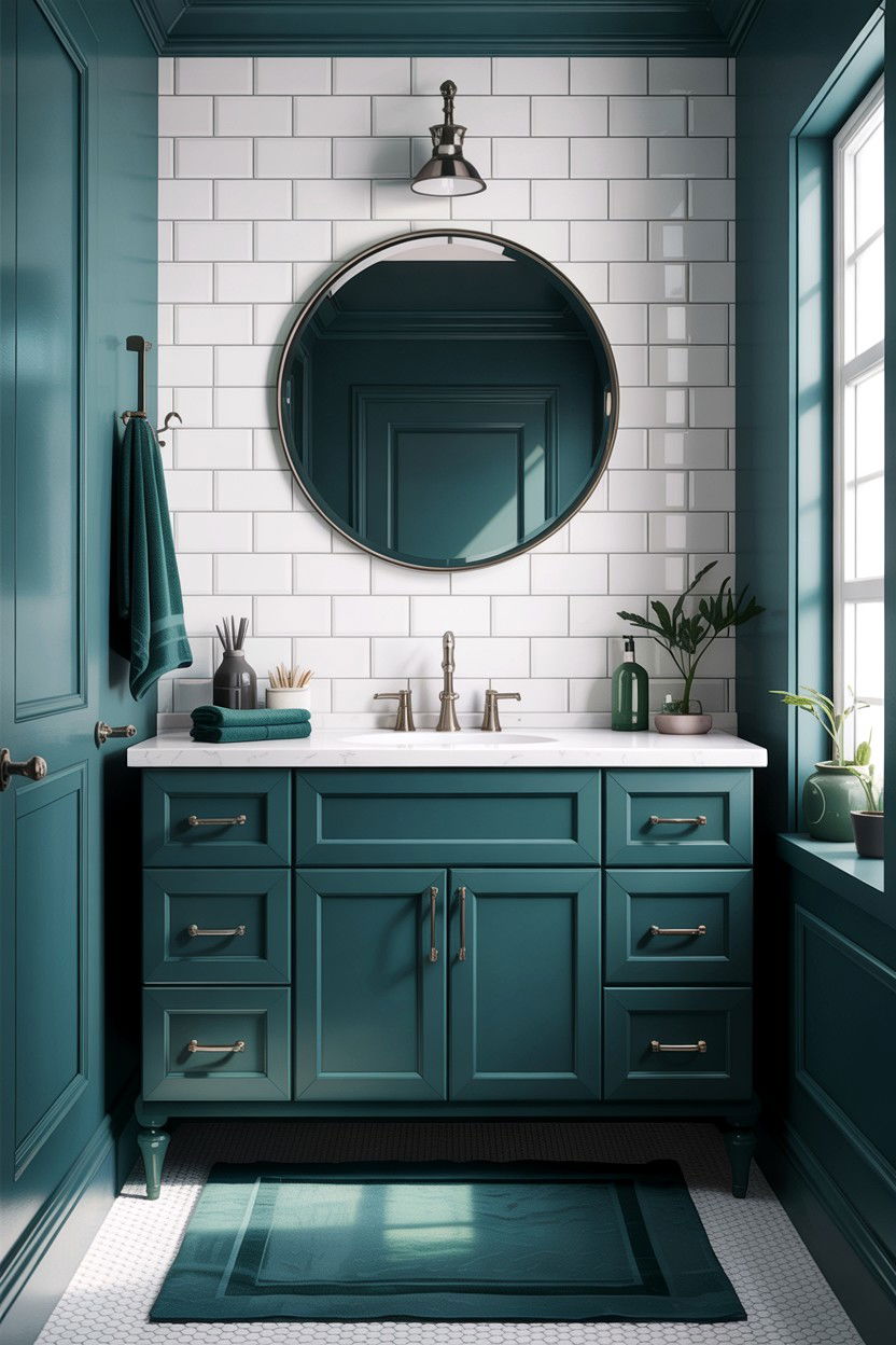 Dark teal bathroom vanity - 30 jewel tone bathroom ideas