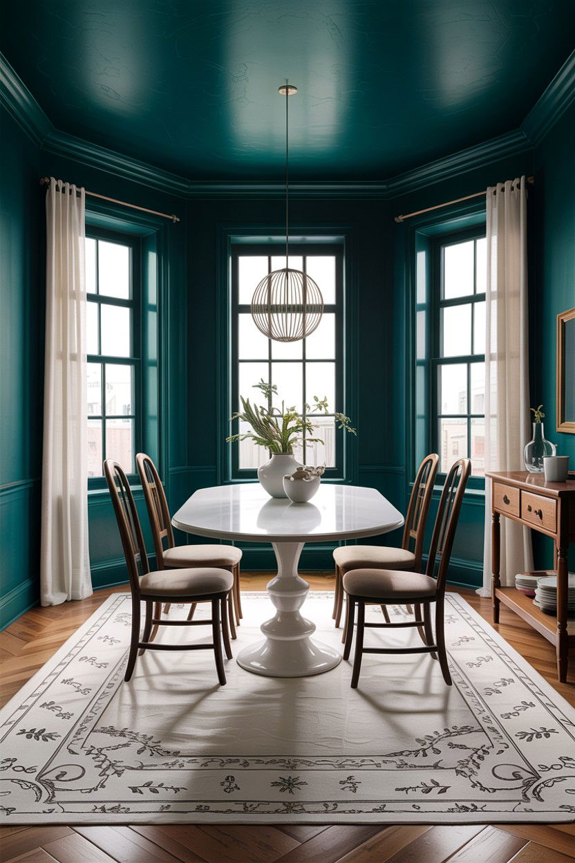Dark teal dining room walls - 30 teal and white dining room ideas