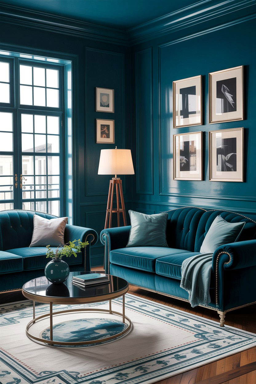 Dark teal living room - 30 cool toned living room ideas
