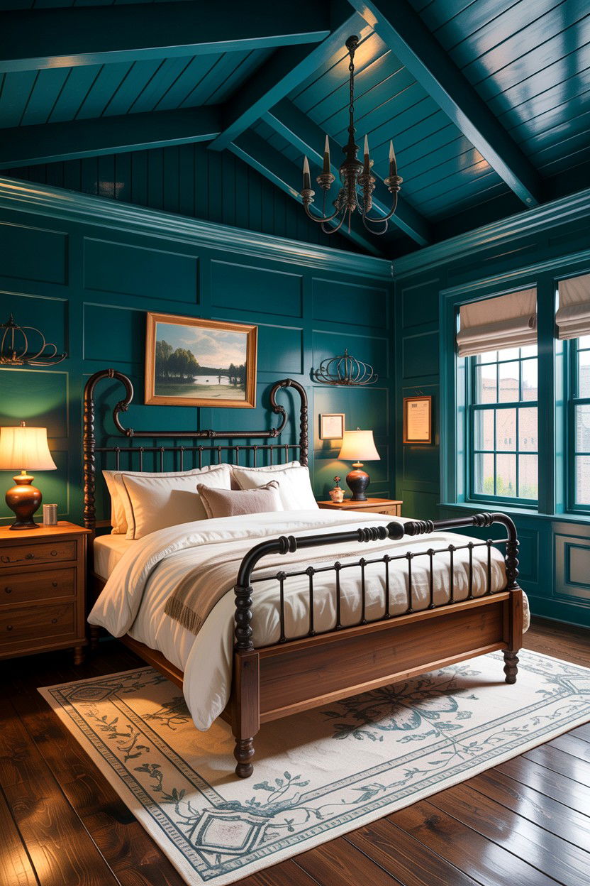 Dark teal rustic bedroom - 30 rustic teal bedroom ideas