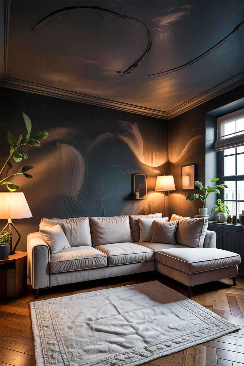 Dark textured ceiling - 30 living room dark ceiling ideas