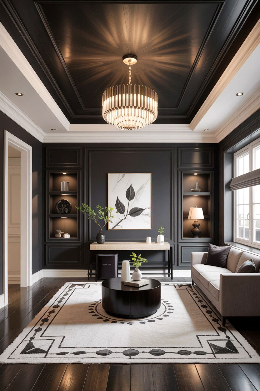 Dark tray ceiling - 30 living room dark ceiling ideas
