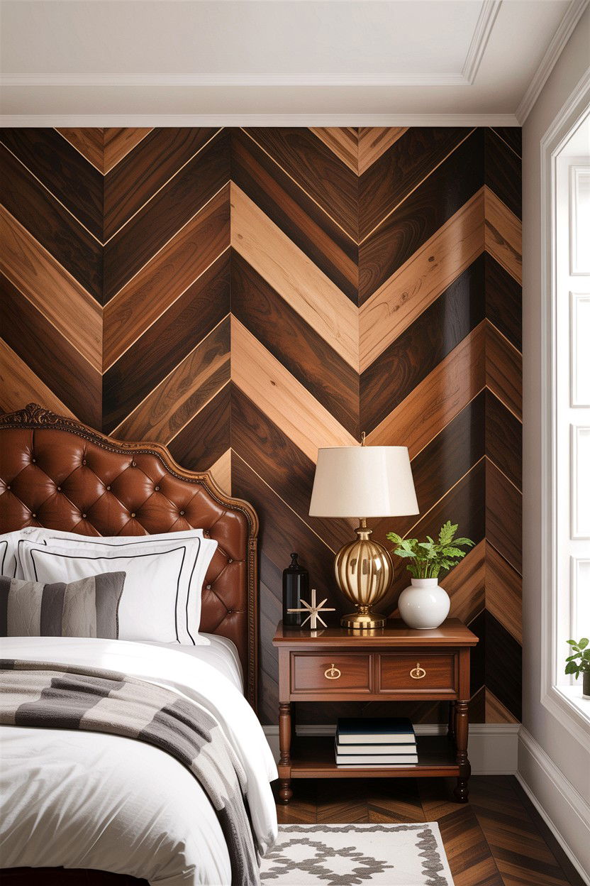 Dark walnut chevron wall - 30 bedroom chevron wall ideas