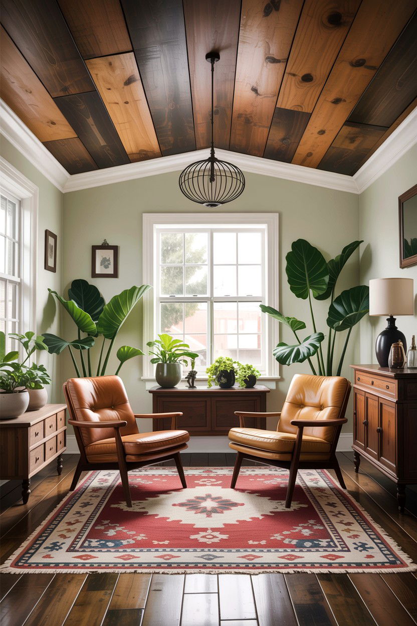 Dark wood plank ceiling - 30 living room dark ceiling ideas