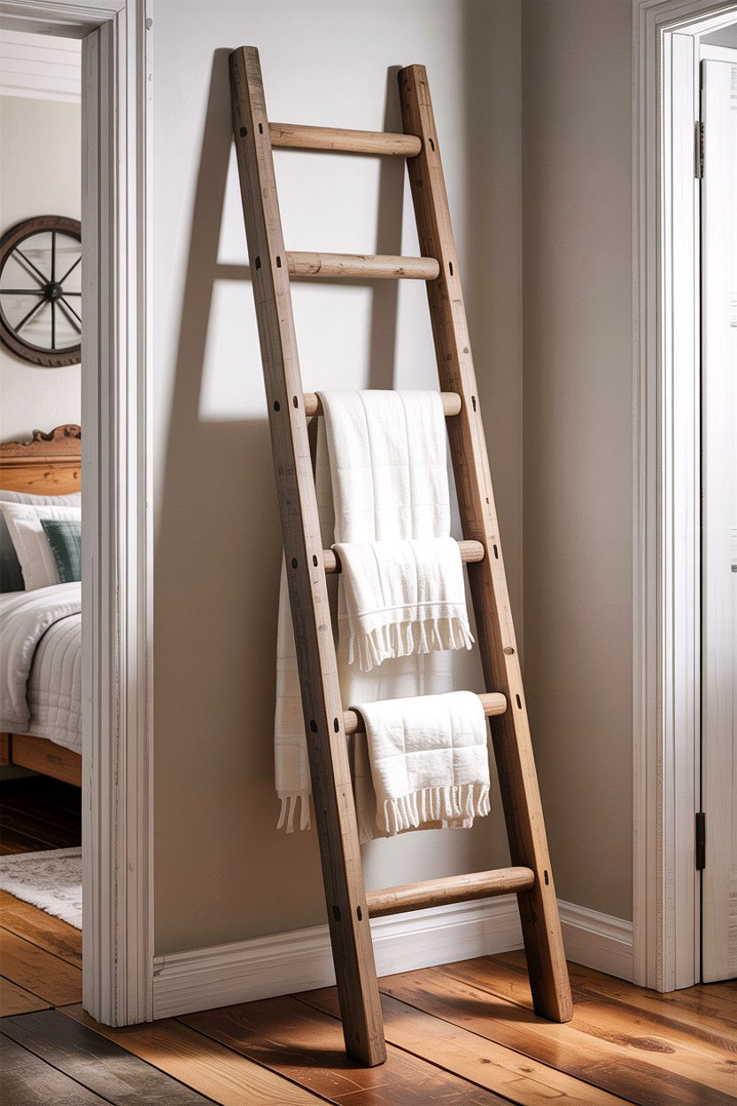 Decorative Wood Ladder - 30 rustic white bedroom ideas
