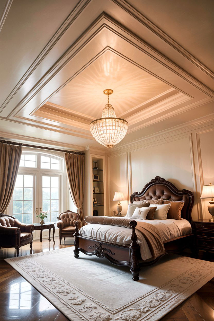 Deep Recessed Square Ceiling - 30 bedroom coffered ceiling designs