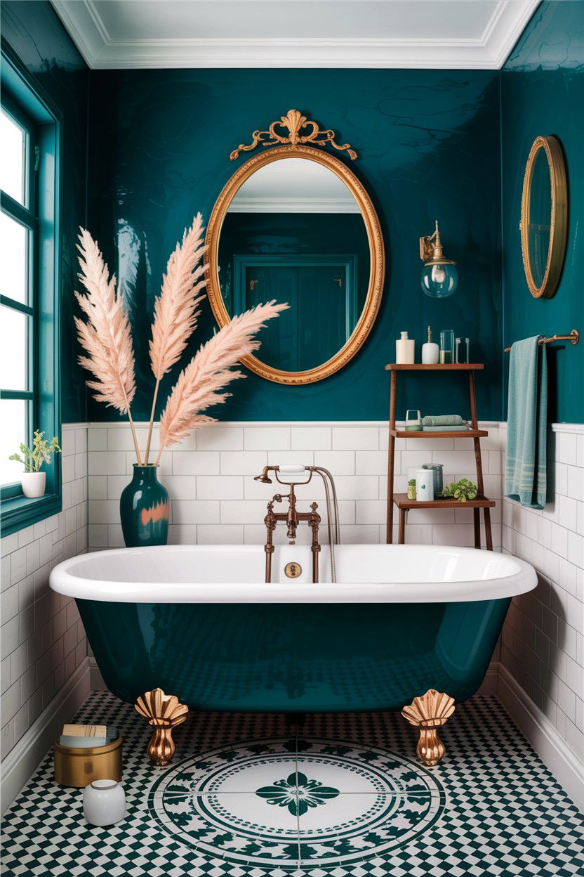Deep Teal Clawfoot Tub Bathroom - 30 teal bathroom design ideas