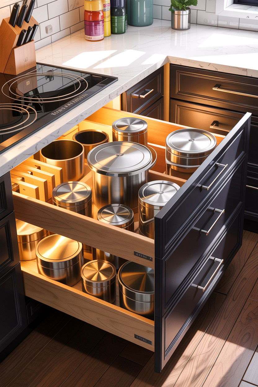 Deep drawer divider - 30 small kitchen space storage ideas