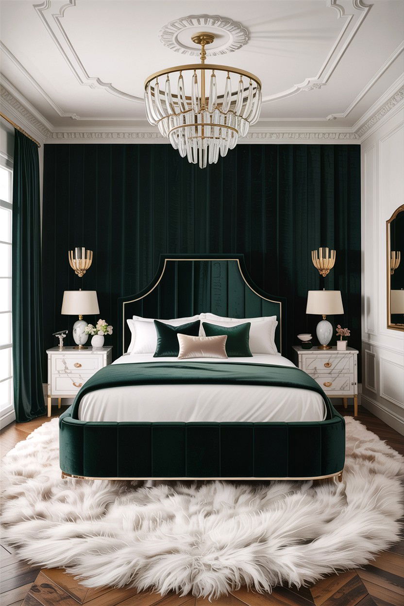 Deep green and white luxury bedroom - 30 green and white bedroom ideas
