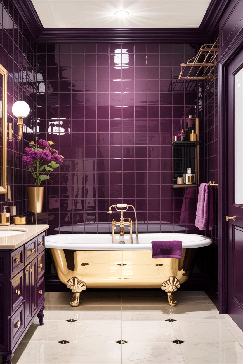 Deep purple bathroom tile - 30 jewel tone bathroom ideas
