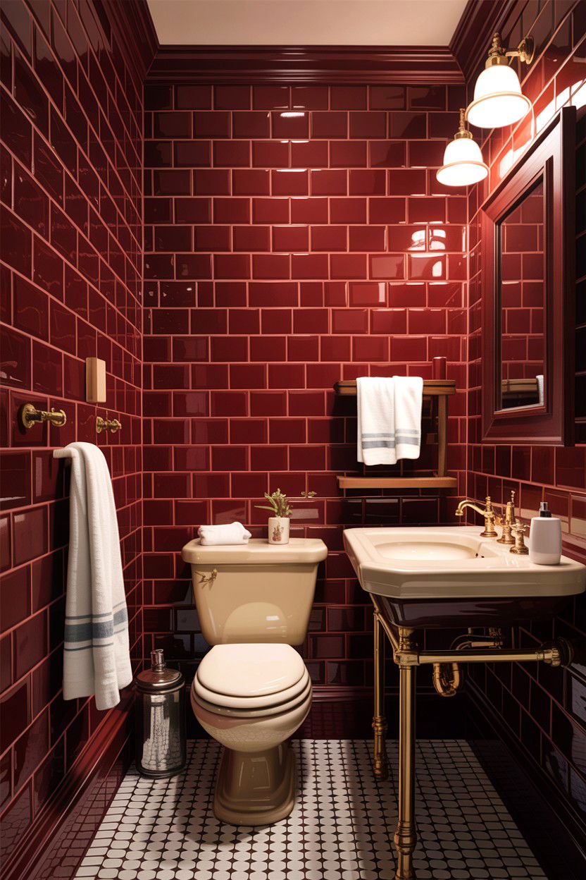 Deep red subway tile bathroom - 30 colored subway tile bathroom ideas