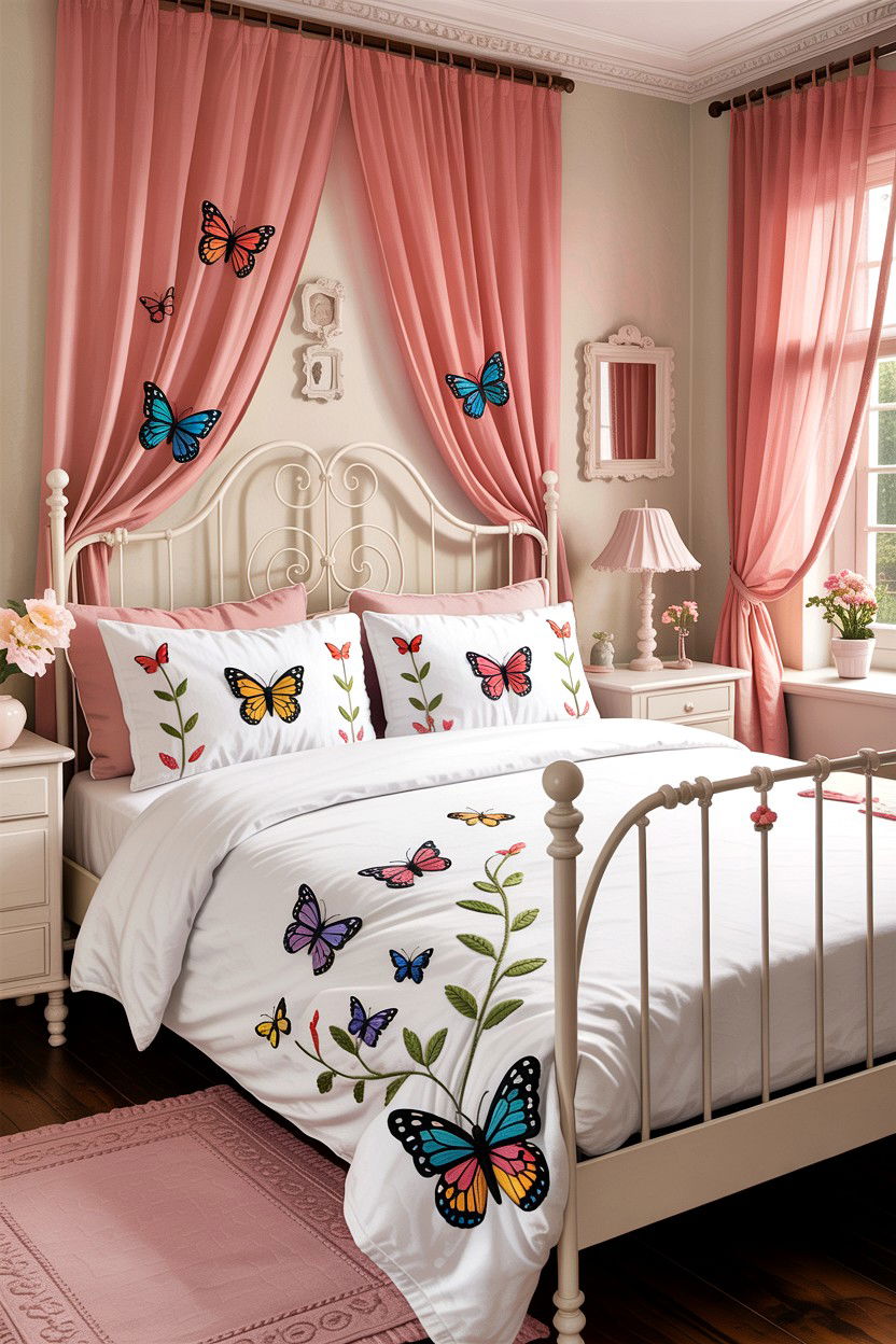 Delicate Butterfly Stitched Linens - 30 embroidered bedroom ideas