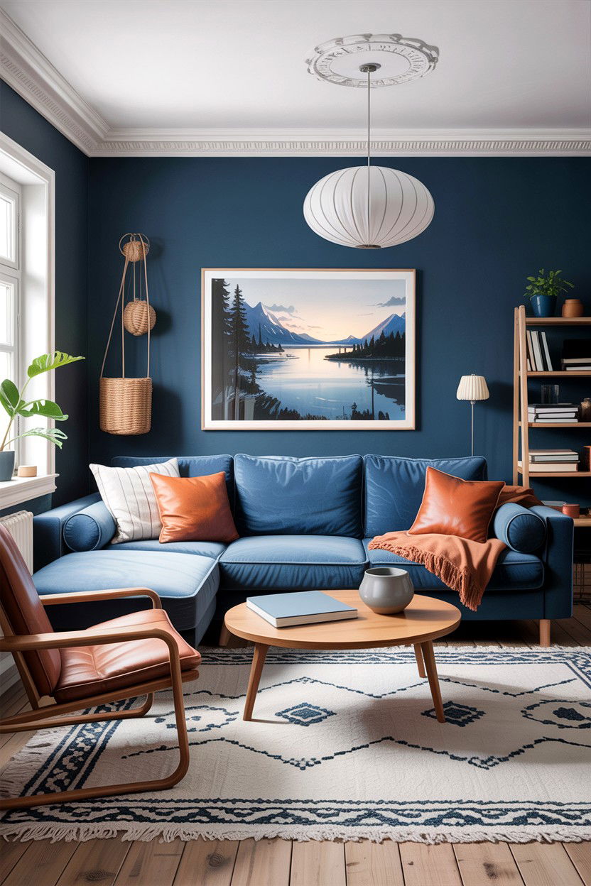 Denim blue scandinavian living room - 30 scandinavian blue living room ideas
