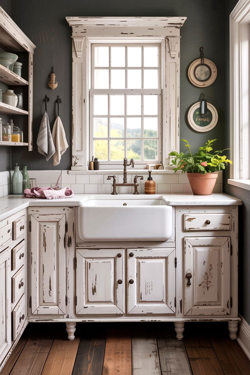Distressed Cabinet Farmhouse Sink - 30 farmhouse sink bathroom ideas