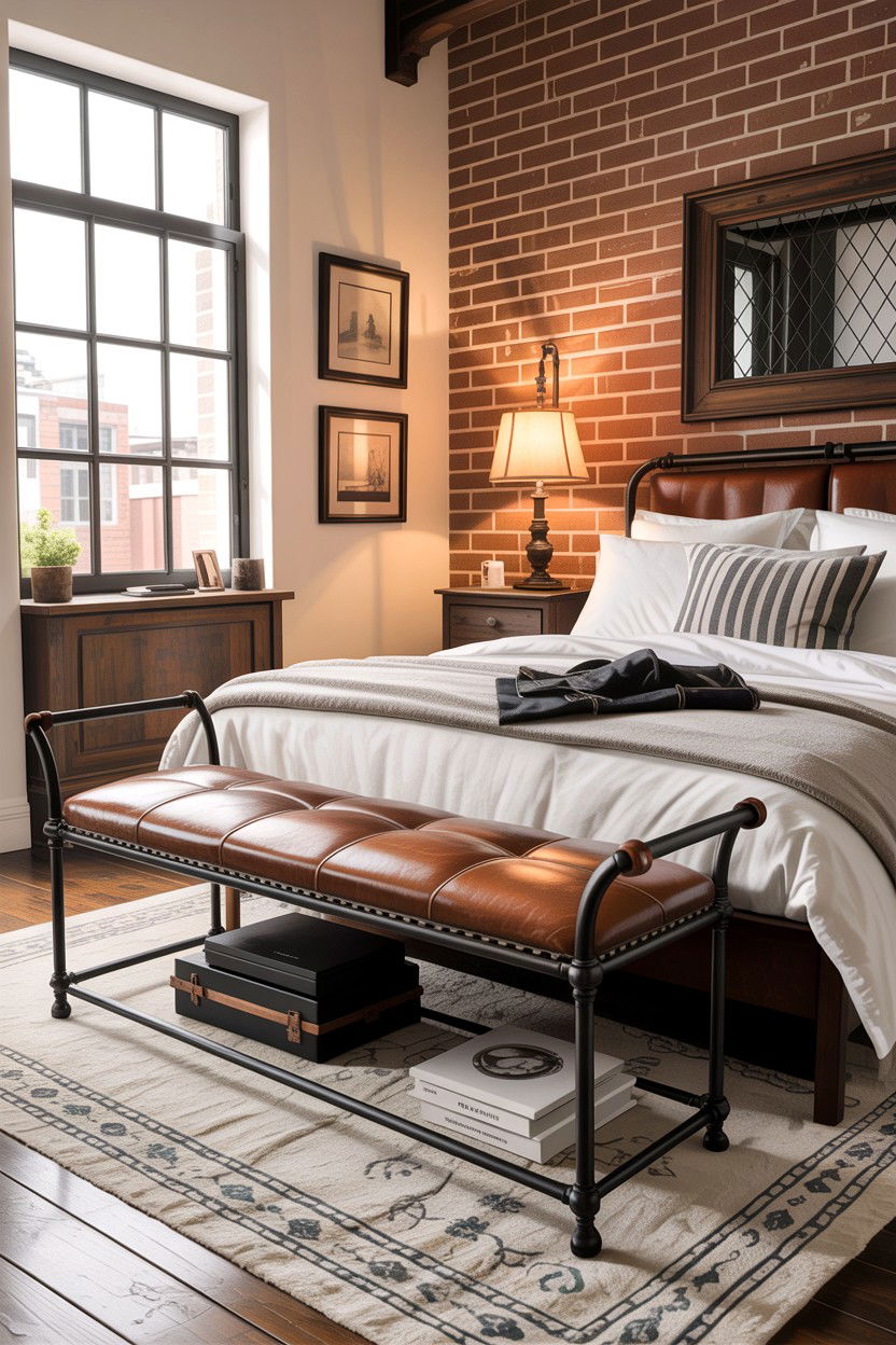 Distressed Leather Bench - 30 bedroom ottomans