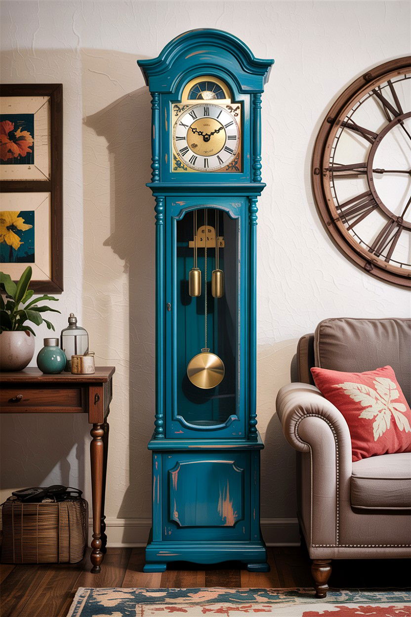Distressed Teal Grandfather Clock - 30 living room grandfather clocks