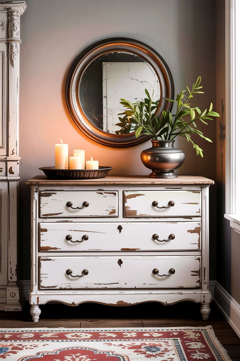 Distressed White Dresser - 30 French shabby chic bedroom ideas
