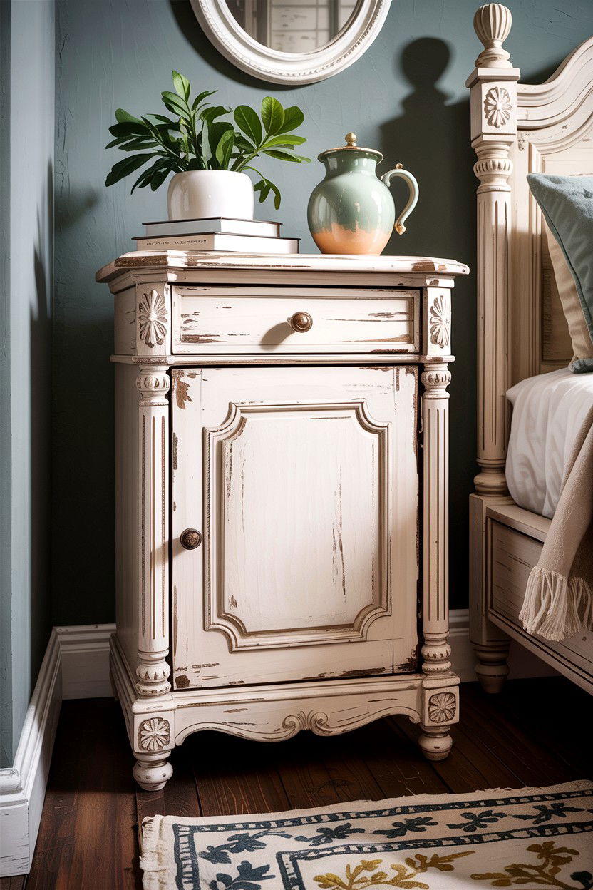 Distressed White Nightstand - 30 bedroom rustic nightstands