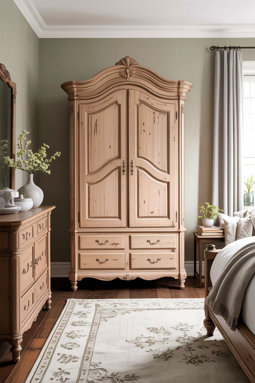 Distressed Wood Armoire - 30 French country bedroom ideas