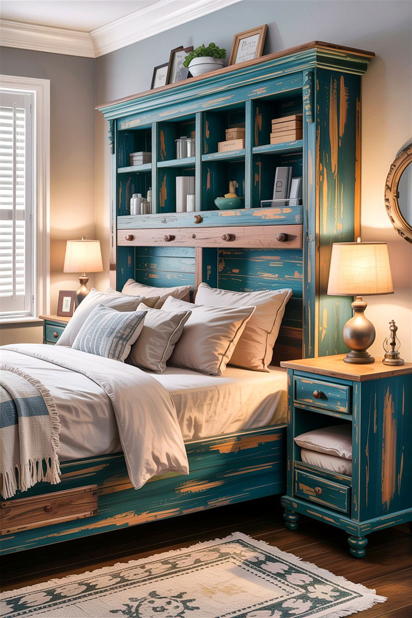 Distressed Wood Headboard - 30 bedroom storage headboards