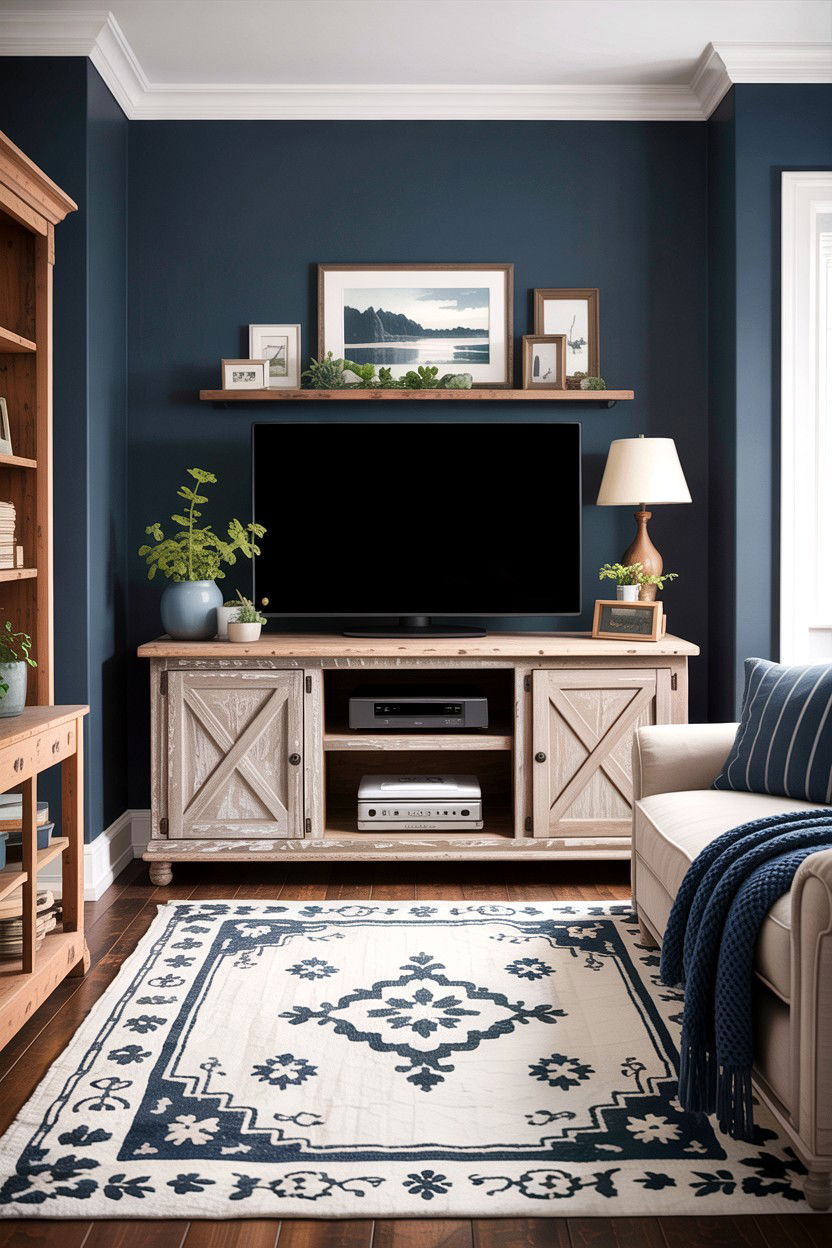 Distressed Wood Navy Living Room - 30 rustic navy living room ideas