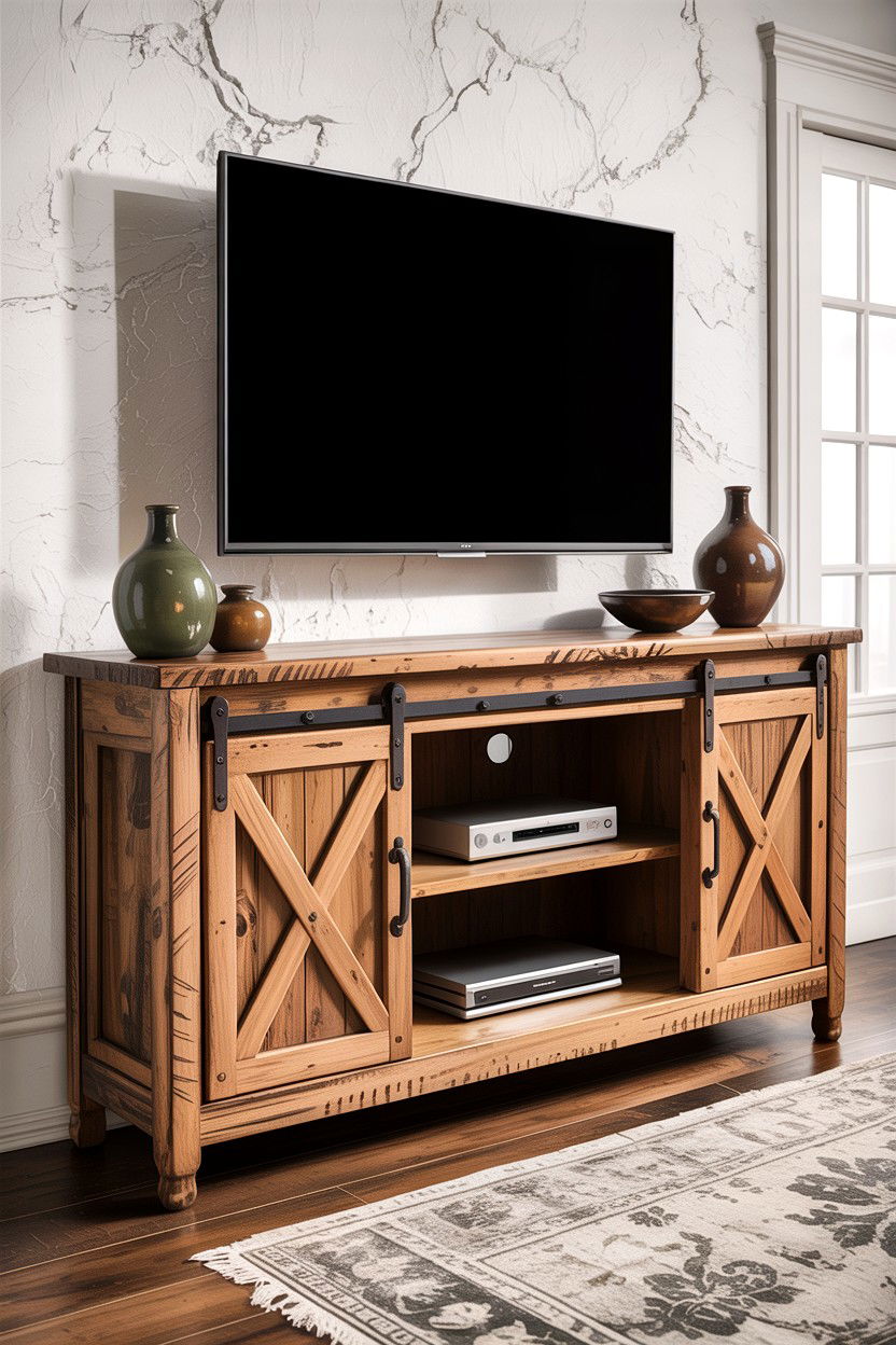 Distressed Wood TV Stand - 30 living room Santa Fe furniture ideas