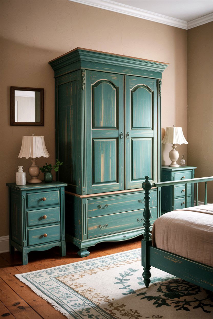 Distressed teal furniture bedroom - 30 rustic teal bedroom ideas