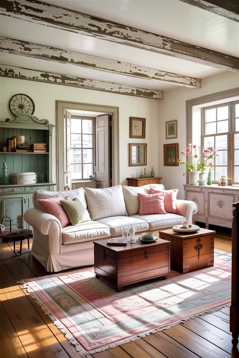 Distressed wood beams - 30 living room exposed rafter ideas