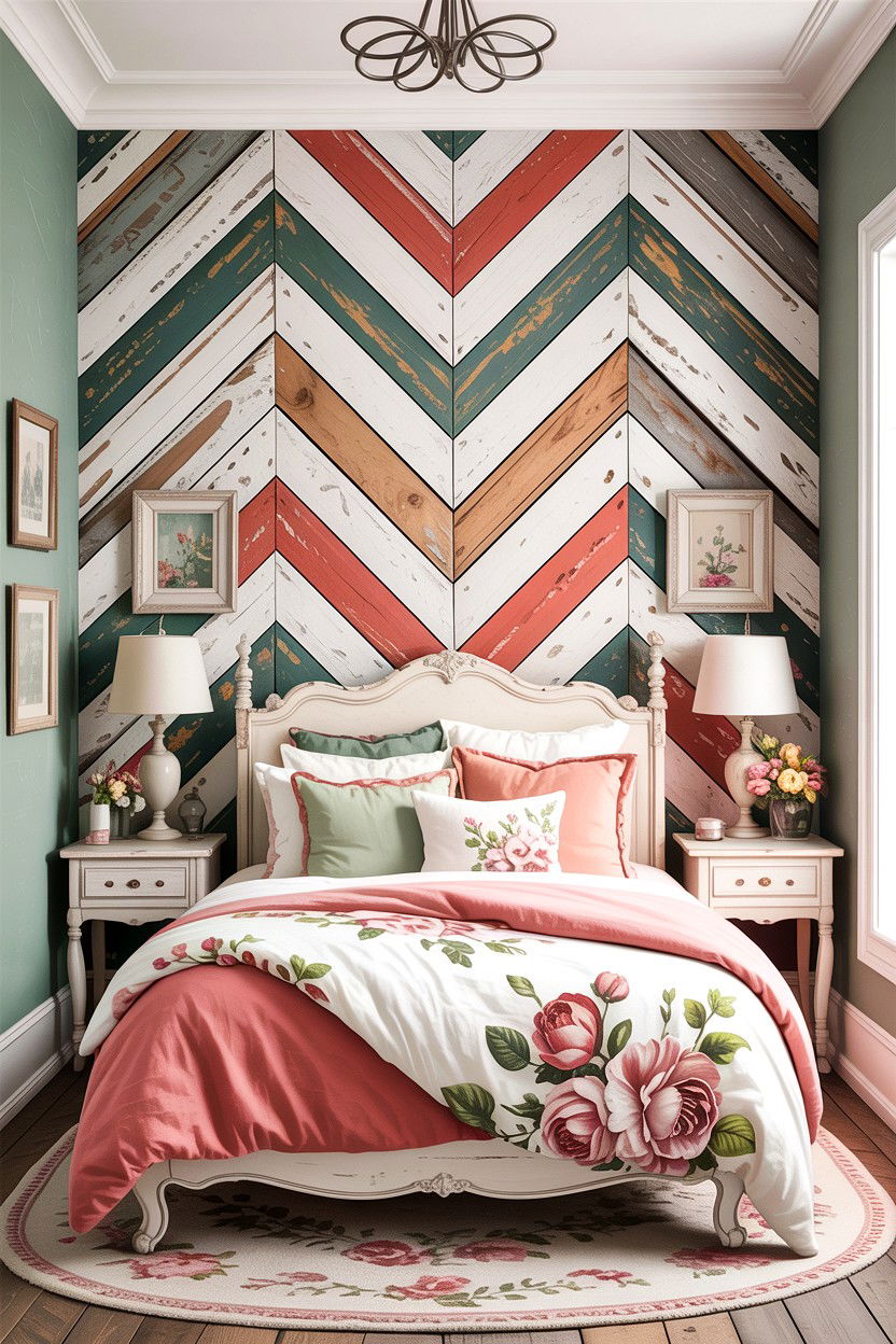 Distressed wood chevron wall - 30 bedroom chevron wall ideas