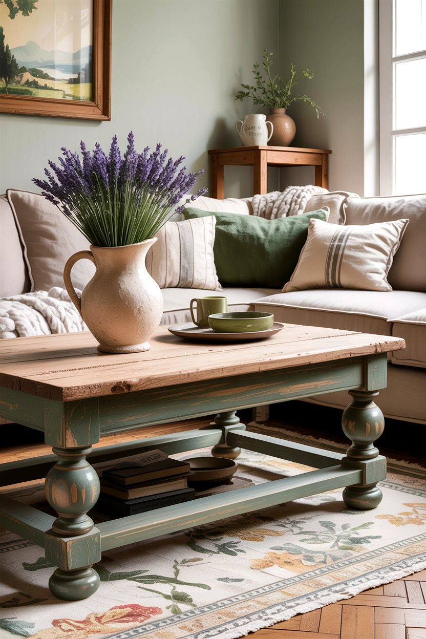 Distressed wood coffee table - 30 living room Provence furniture ideas
