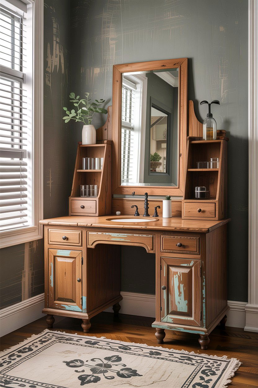 Distressed wood vintage vanity - 30 bedroom vintage vanity ideas