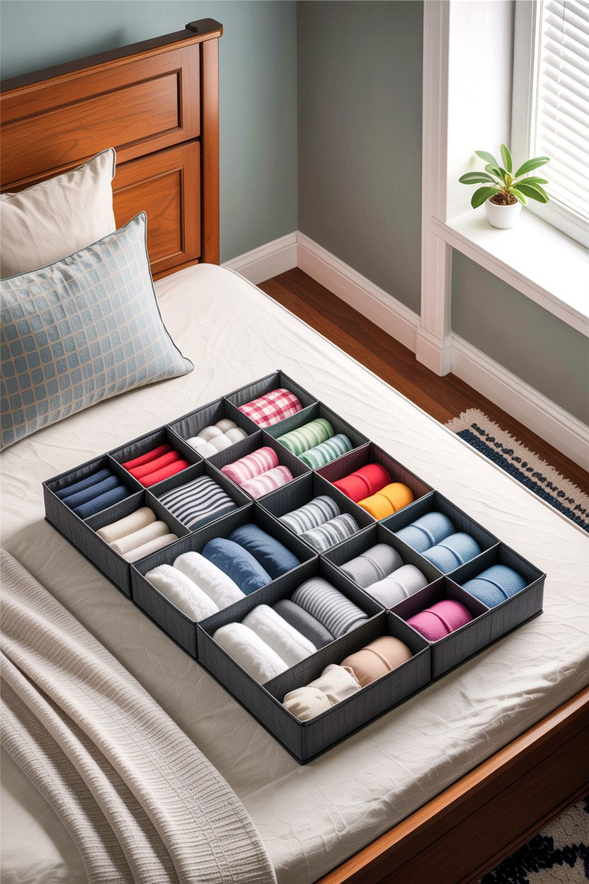 Divided underbed organizer - 30 bedroom under bed storage ideas