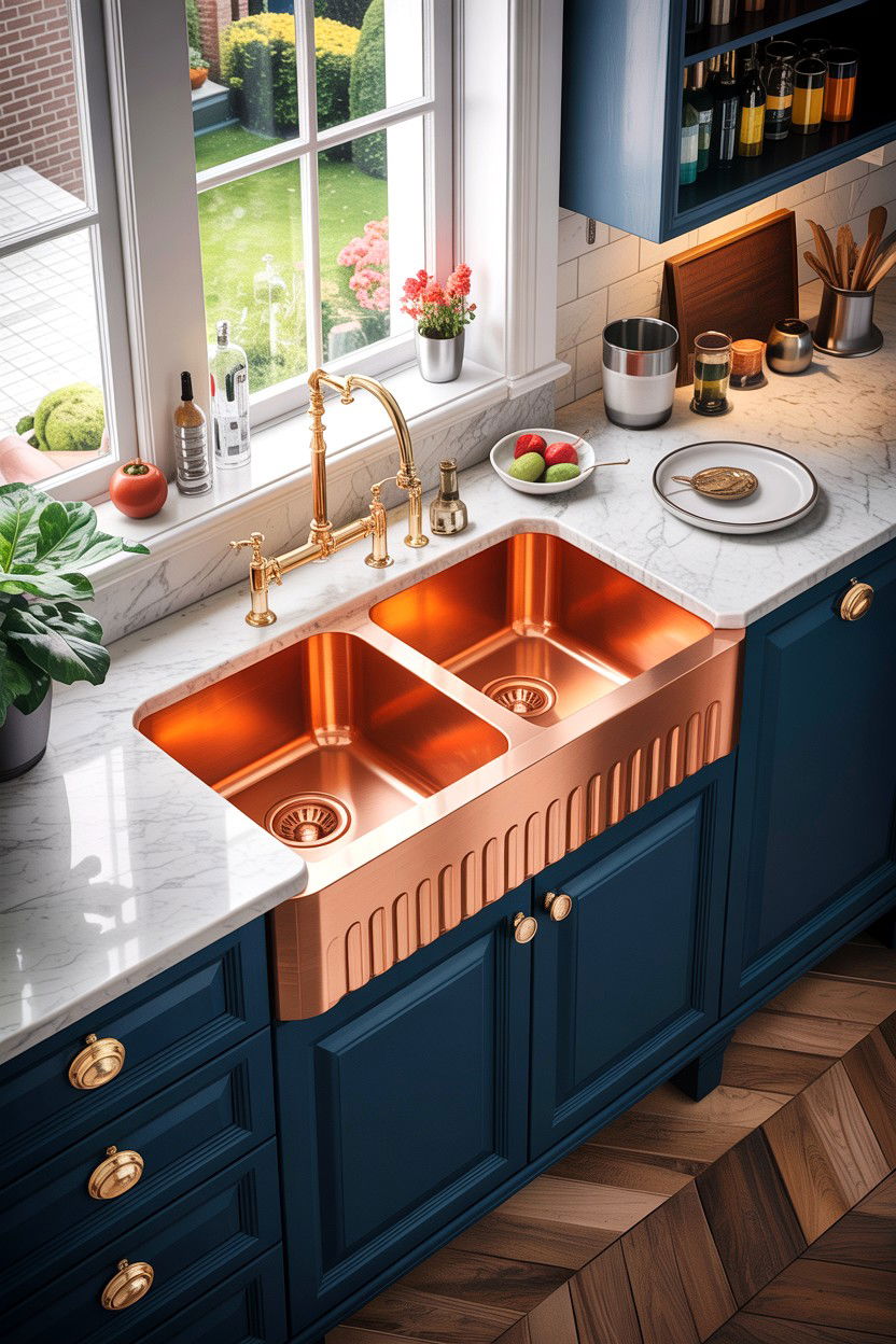 Double Bowl Copper Kitchen Sink - 30 copper sink ideas