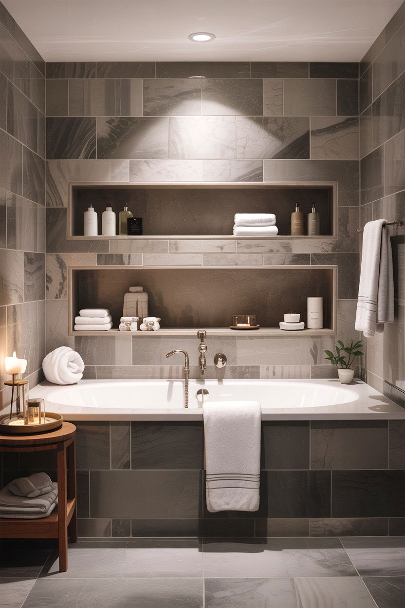 Double Niche Tub Storage - 30 alcove tub ideas