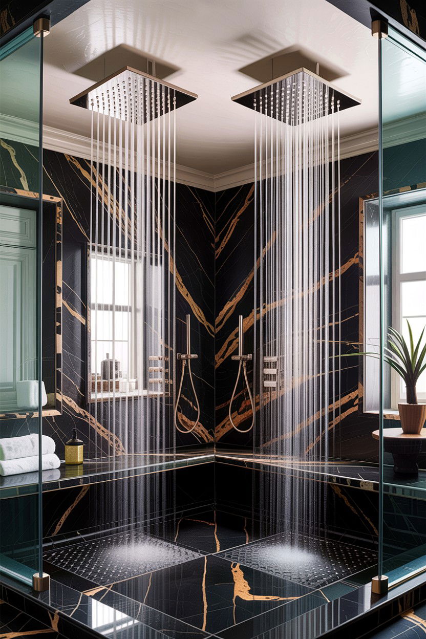 Double Rainfall Shower Head - 30 high-end bathroom ideas