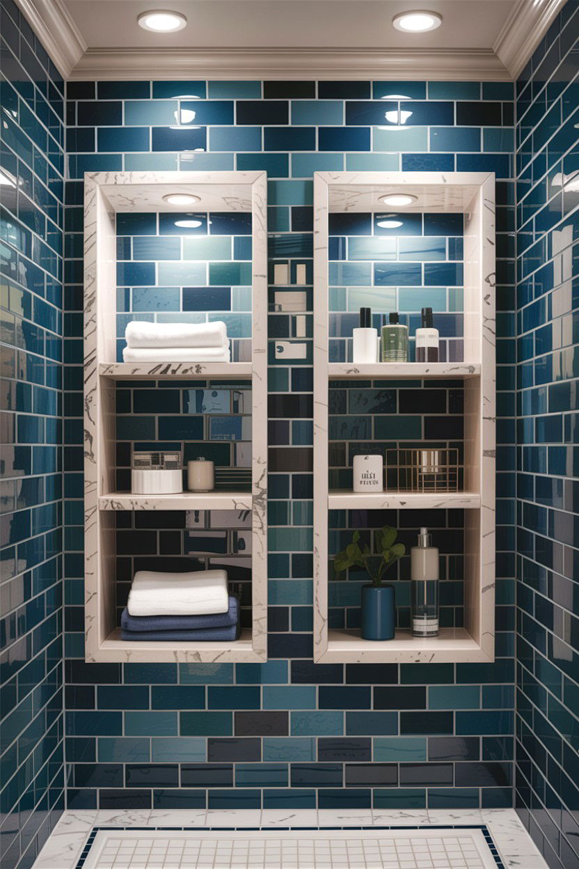 Double Shower Niche - 30 lighted niche bathroom ideas