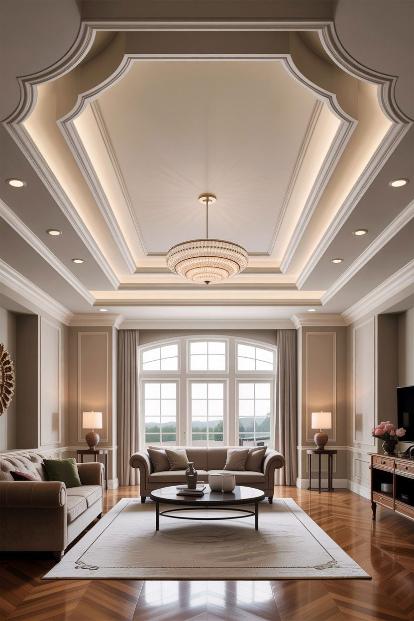 Double Tray Cove Ceiling - 30 living room cove ceiling ideas