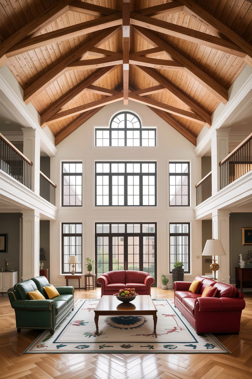 Double height ceiling beams - 30 living room exposed rafter ideas