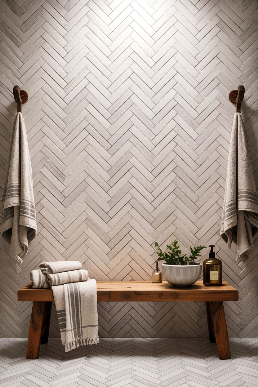 Double herringbone pattern wall - 30 herringbone pattern bathroom ideas