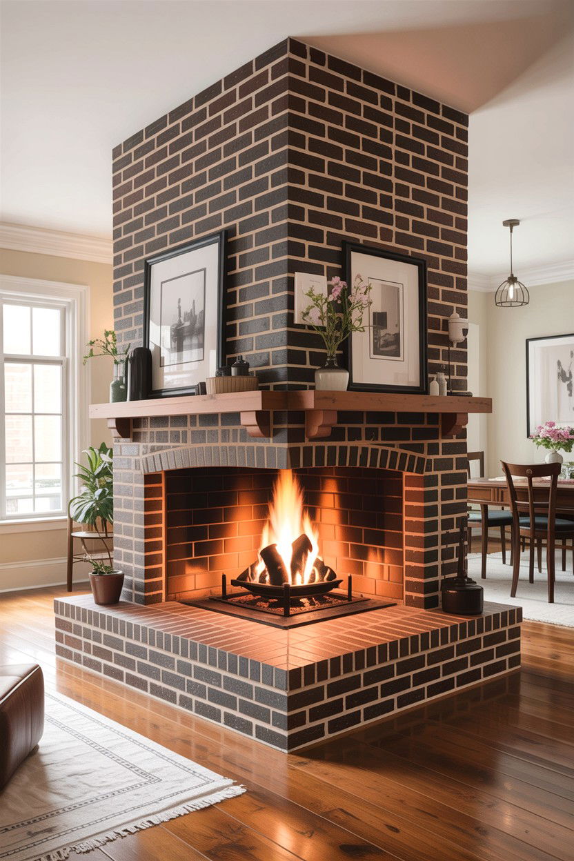 Double sided brick fireplace - 30 living room fireplace brick ideas