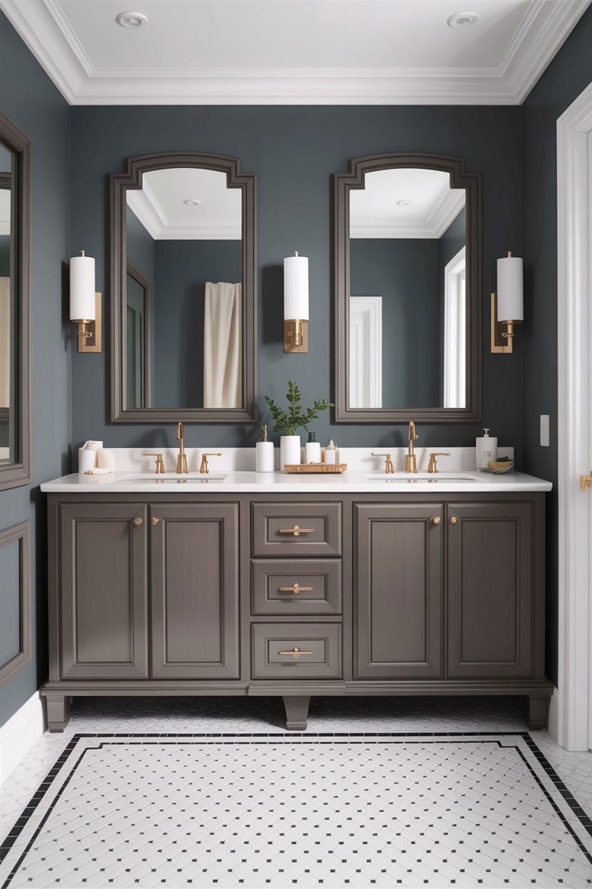 Double sink gray vanity - 30 gray and white bathroom ideas